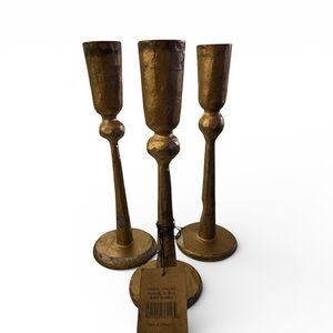 3 Creative Co-Op Hand-Forged Metal Taper Candle Holder Antique Brass Finish
